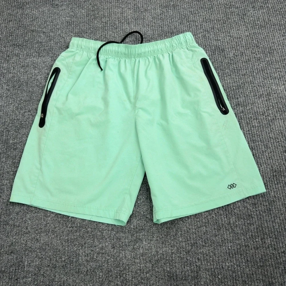Legend Shorts Mens M Mint Green Polyester Blend Zipper Pockets Athletic Gym‎